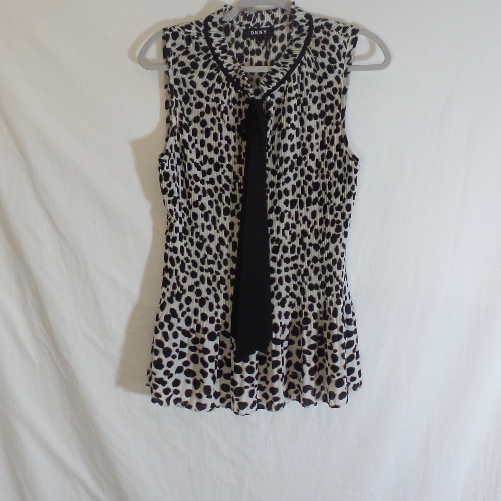 DKNY Pleated Tie-Neck Peplum Blouse || XL